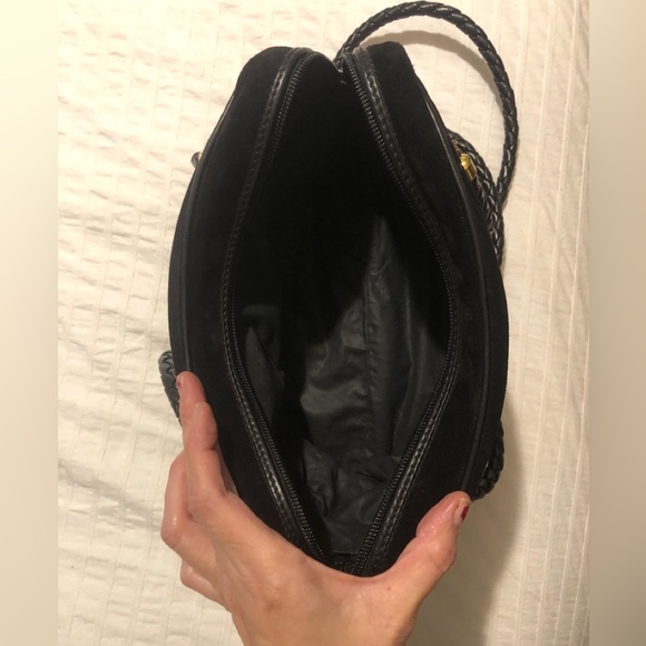 Bottega Veneta Black Suede Shoulder Bag with Leather straps Gold accents - Picture 9 of 13